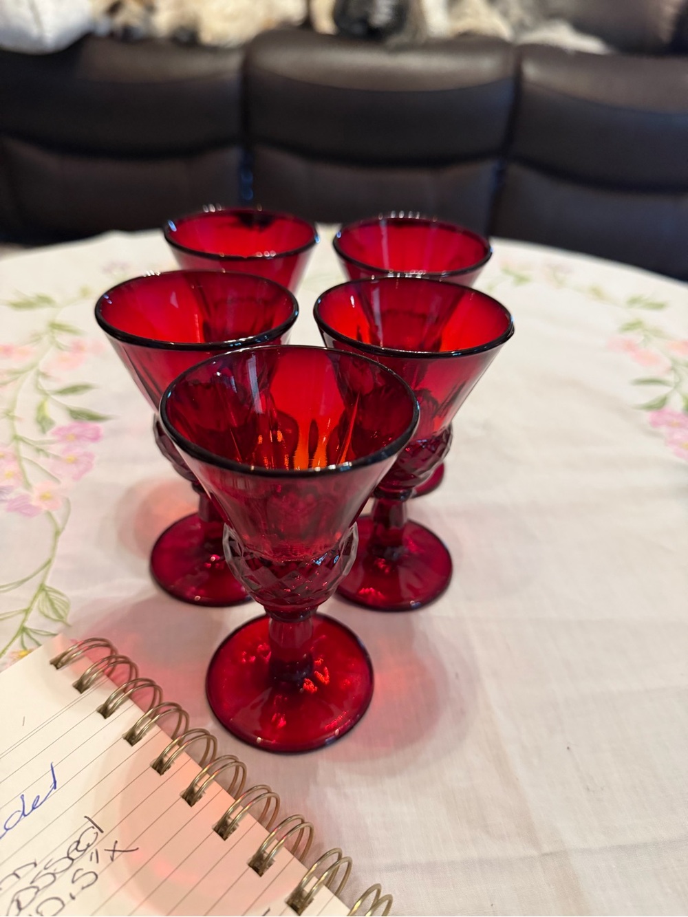 Vintage Ruby Red Footed Wine Cordial Glasses Set of 5 – 4.25”